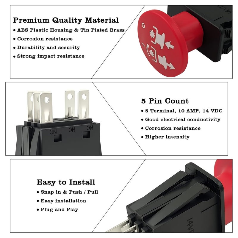 FBLOWMOD 01545600 Mower Clutch PTO Switch, 5 Terminals, Upgrade Blade Clutch Switch Fit for Gravely/Ariens/ProMaster PM100 EZR 1540 1542 1648 1740 1742 1842 2048 Series - Image 5